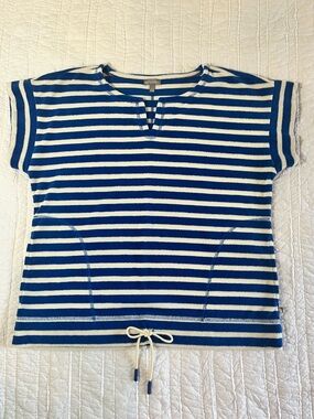 Talbots Blue & White Striped Terry Cloth Short Sleeve Top